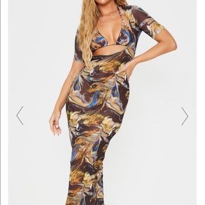 BLACK ACID PRINT SCOOP MESH MAXI BEACH DRESS